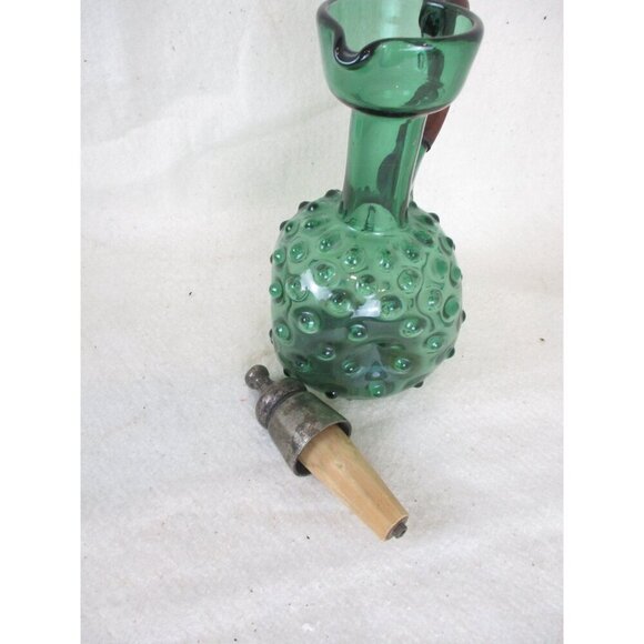 Knob Style Decanter Pitcher stopper medium Midcentury cruet green glass caster - Picture 6 of 7